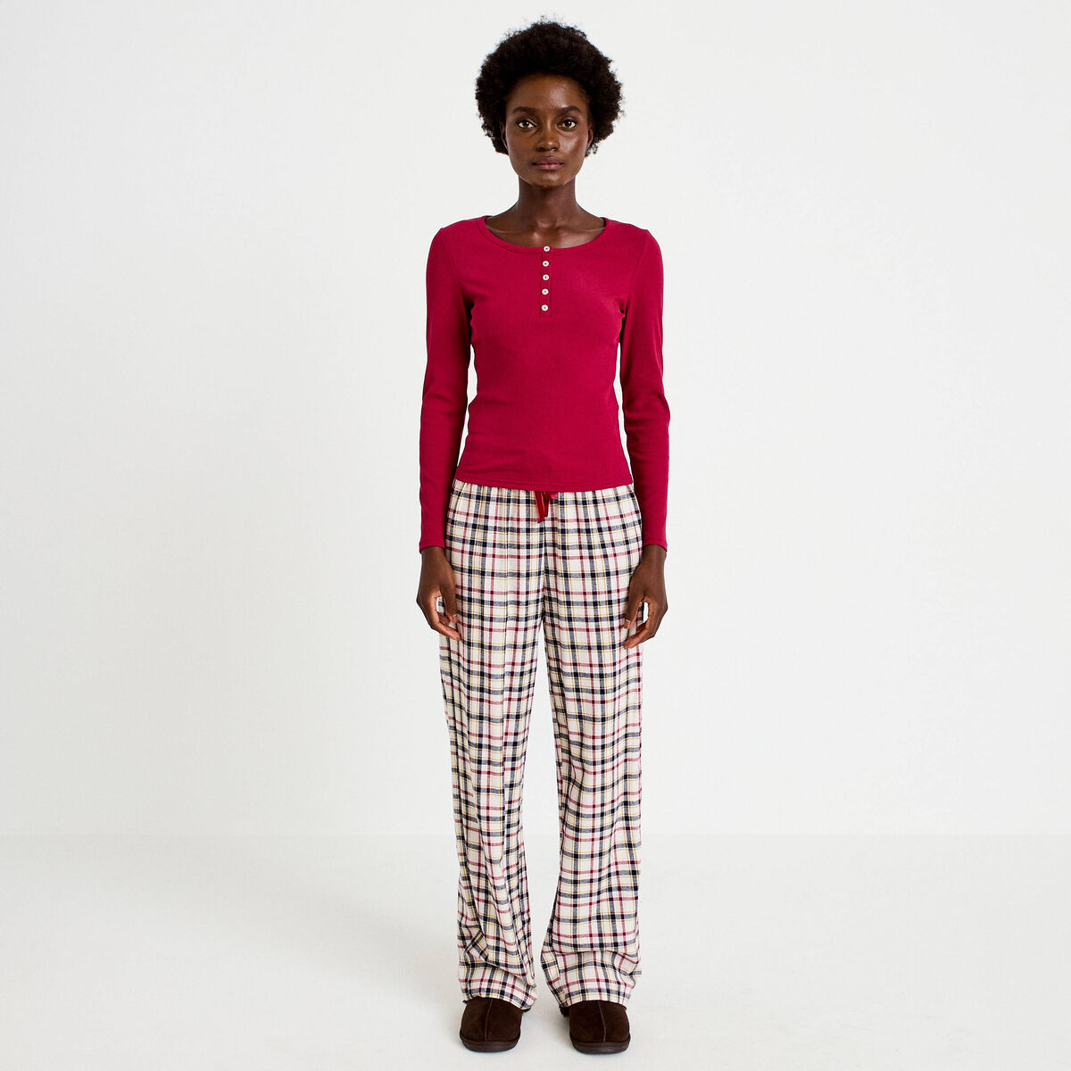Pyjama manches longues rouge femme