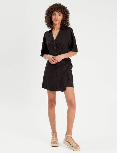 Combishort effet jupe contenant du lin noir femme