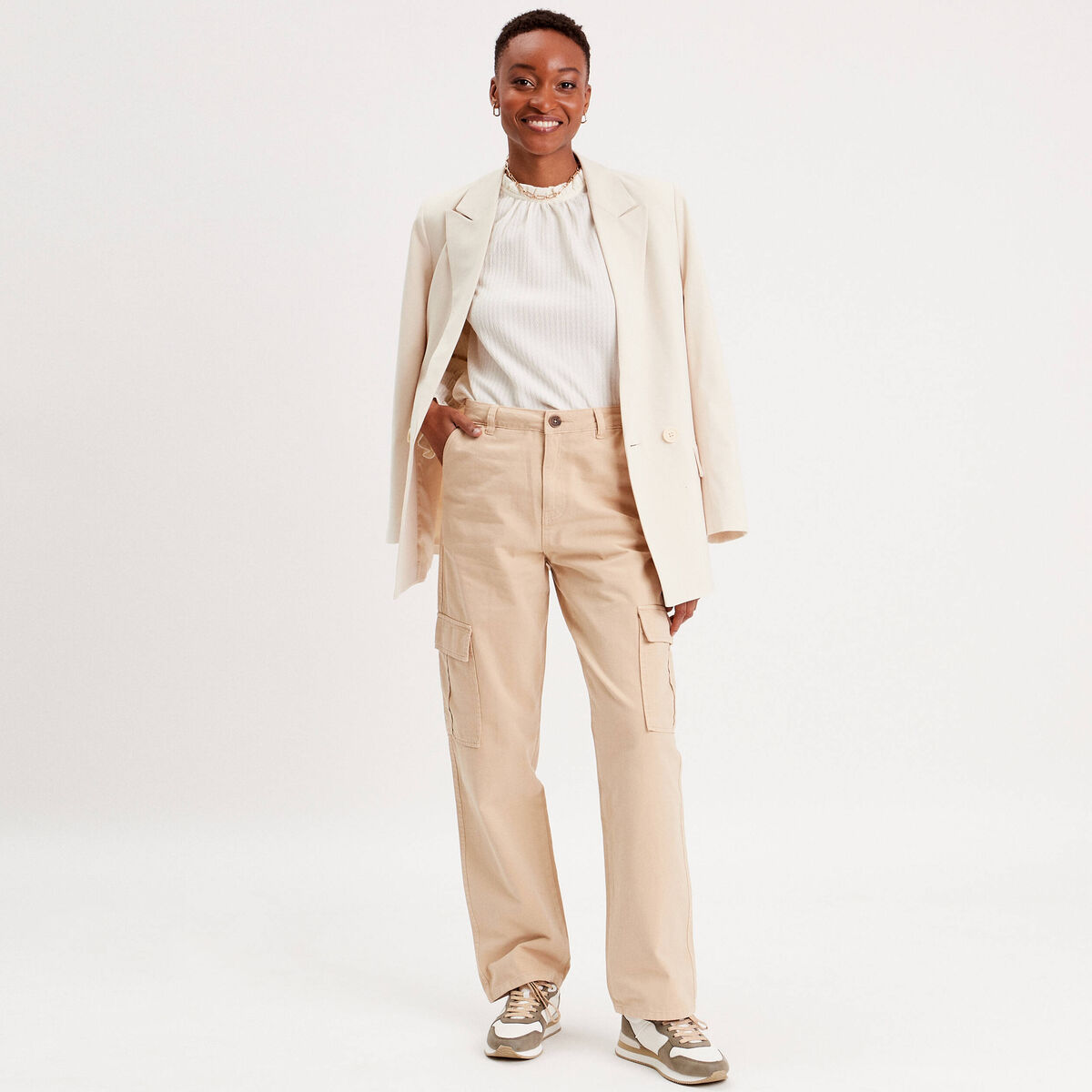 Pantalon large cargo sable femme