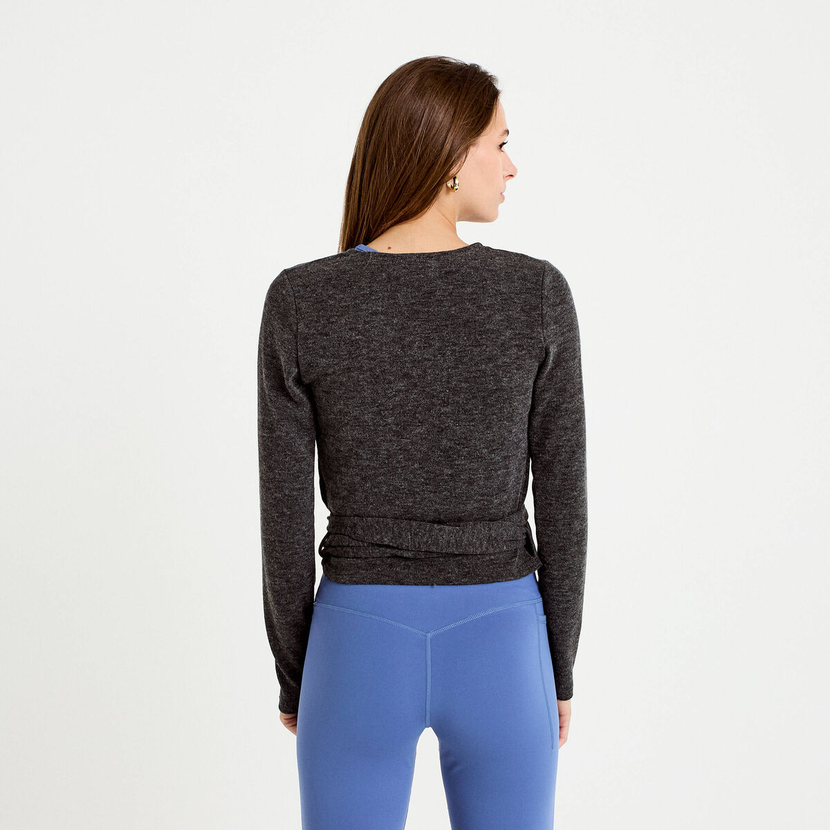 Cache-coeur droit manches longues gris fonc&eacute; femme