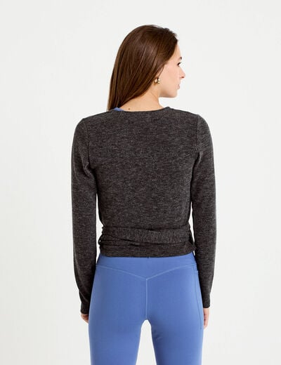 Cache-coeur droit manches longues gris fonc&eacute; femme