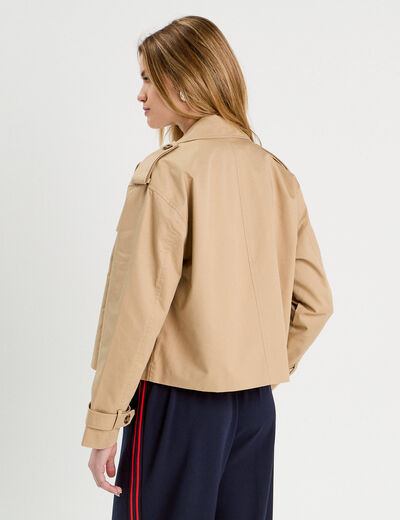 Trench court boutonné sable femme