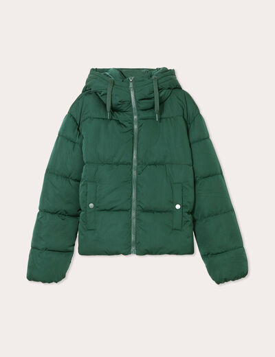 Doudoune droite zippée vert foncé femme