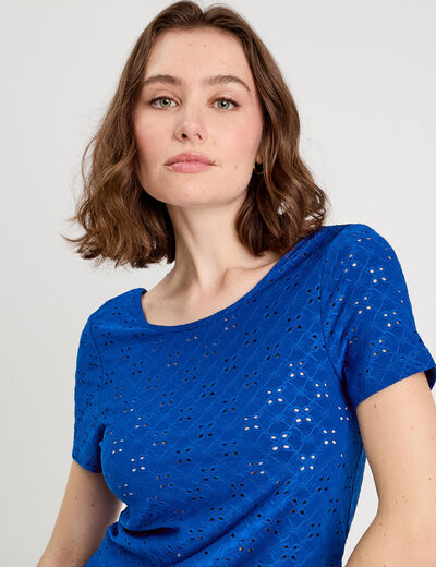 T-shirt broderie anglaise bleu electrique femme