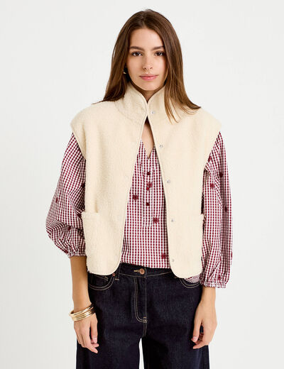 Veste sans manches effet polaire ecru femme