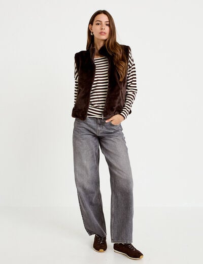Veste r&eacute;versible sans manches marron fonc&eacute; femme