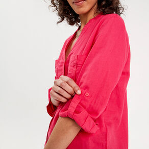 Chemise manches 3/4 contenant du lin rose vif femme