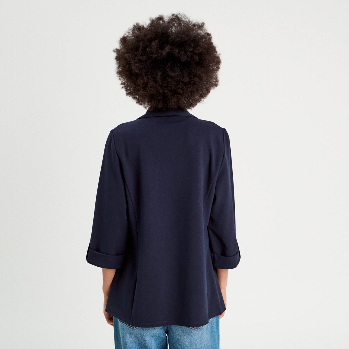 Veste blazer manches 3/4 bleu marine femme
