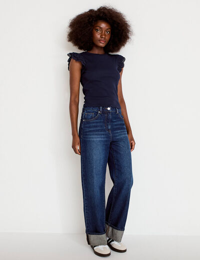 D&eacute;bardeur volants brod&eacute;s bleu marine femme