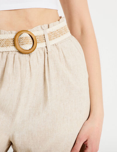 Pantalon large avec ceinture amovible beige femme