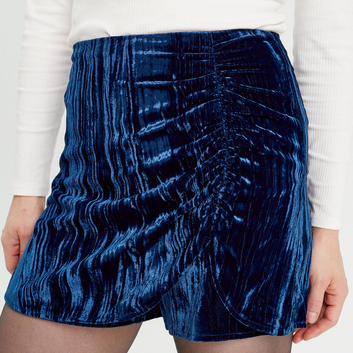 Jupe-short ajustée velours bleu foncé femme