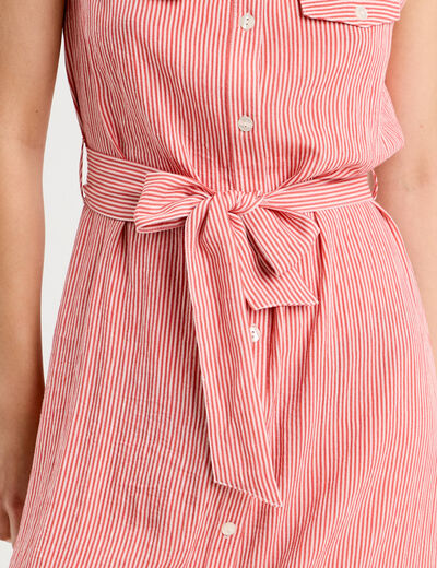 Robe longue évasée boutonnée rose corail femme