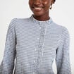 Chemise droite manches longues bleu fonc&eacute; femme