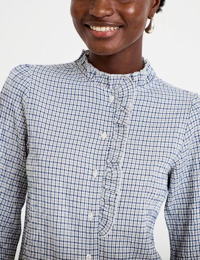 Chemise droite manches longues bleu fonc&eacute; femme