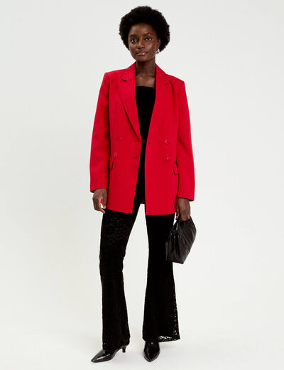 Blazer col tailleur manches longues rouge femme
