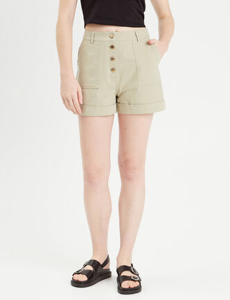 Short regular boutonné en jean vert pastel femme