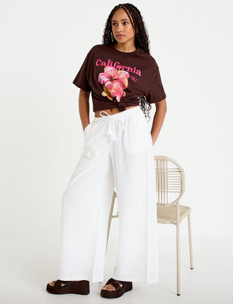 Pantalon large taille standard blanc femme