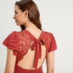 Robe longue évasée col en V vieux rose femme