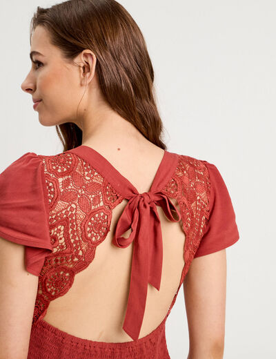 Robe longue évasée col en V vieux rose femme