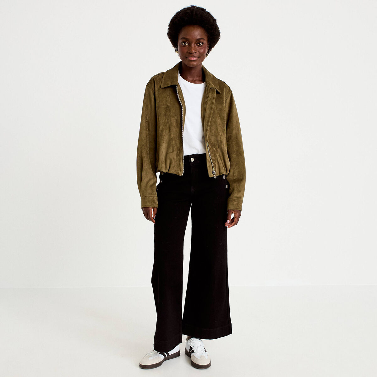 Jean wide leg cropped taille haute denim noir femme