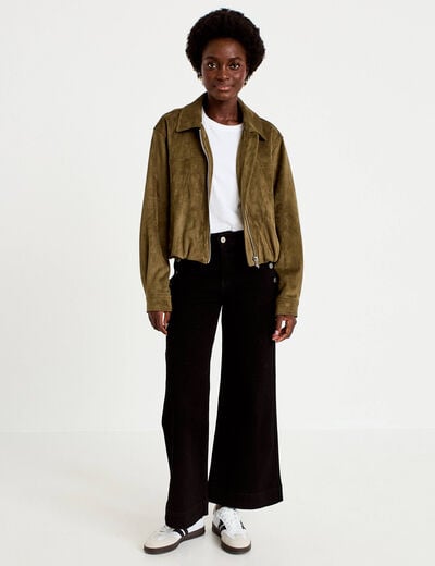 Jean wide leg cropped taille haute denim noir femme