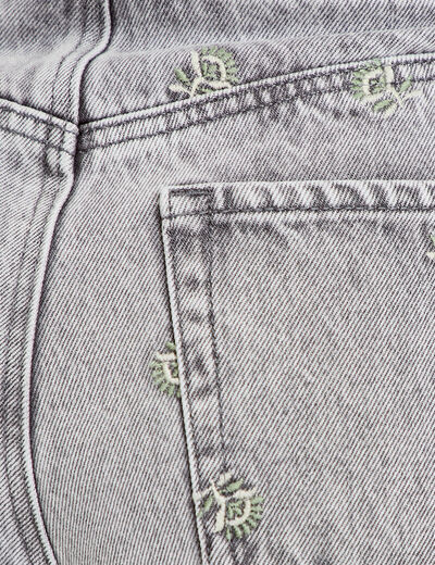 Jupe-short trap&egrave;ze courte taille haute denim gris femme