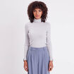 Pull col roulé côtelé gris clair femme