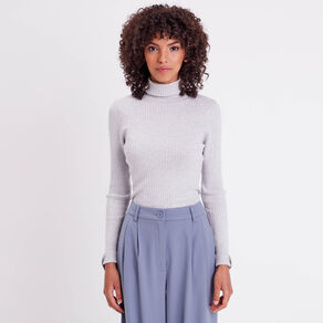 pull col roule cotele gris clair femme Pull col roulé côtelé gris clair femme