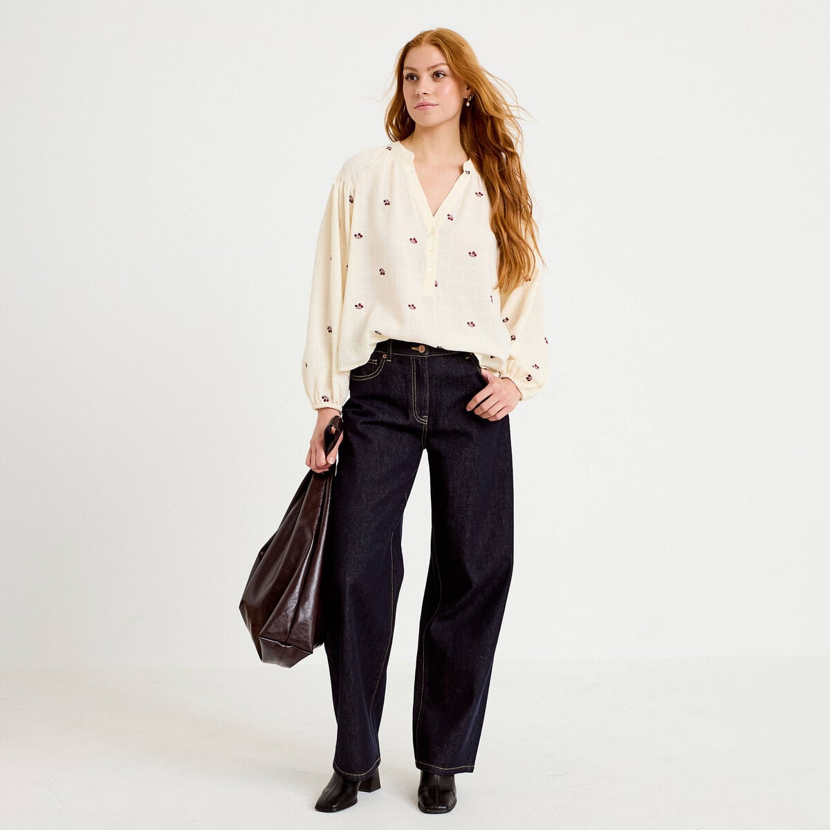 Blouse avec broderie bordeaux femme