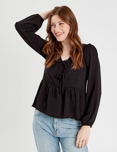 Blouse col en V noeuds noir femme