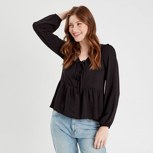 blouse col en v noeuds noir femme Blouse col en V noeuds noir femme