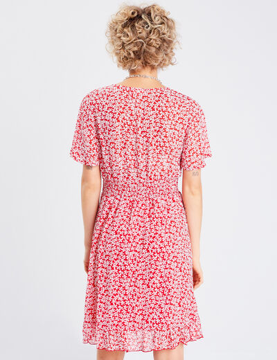 Robe évasée manches courtes rouge femme