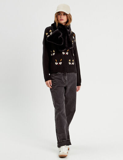 Pull manches longues noir femme