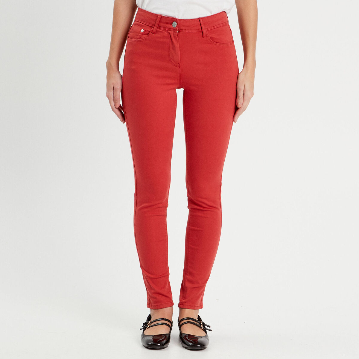 Jeans slim 5 poches rouge femme