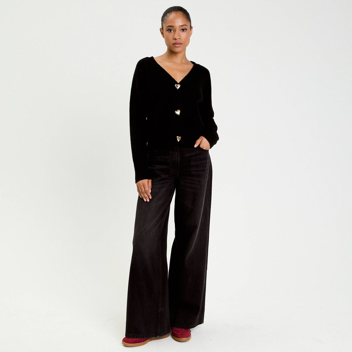 Gilet boutons coeur noir femme
