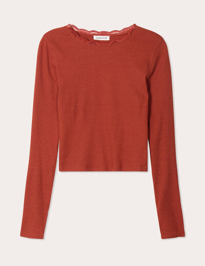 T-shirt cropped côtelé marron femme