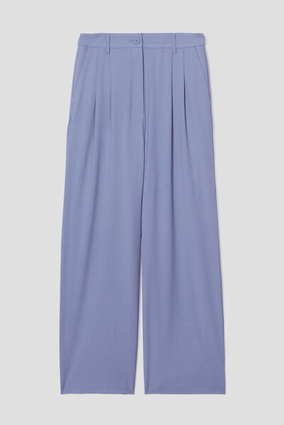 Pantalon city droit pinces bleu gris femme