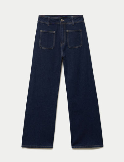 Jean wide leg cropped taille haute denim brut femme