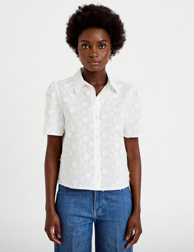Chemise manches courtes col classique ecru femme