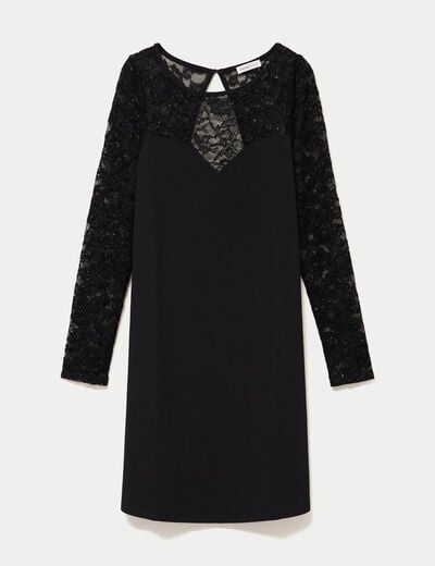 Robe bi-mati&egrave;re courte col rond noir femme