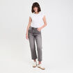 Jeans droit taille haute denim gris femme
