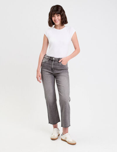 Jeans droit taille haute denim gris femme