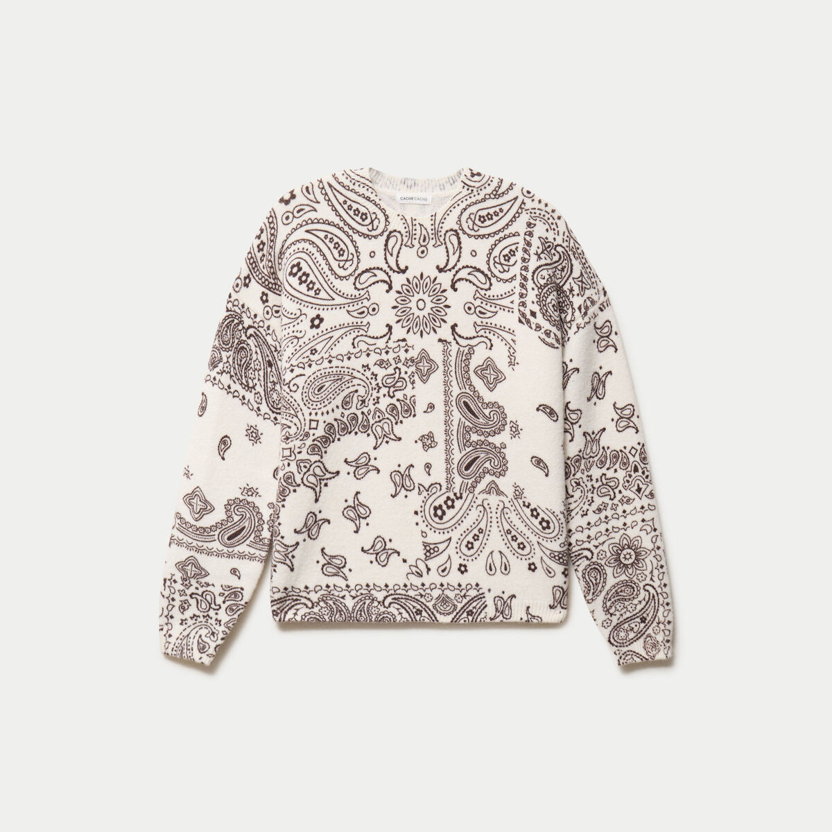 Pull col rond manches longues ecru femme