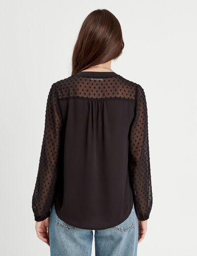 Blouse manches plumetis noir femme