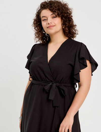 Robe longue évasée cache-coeur noir femme