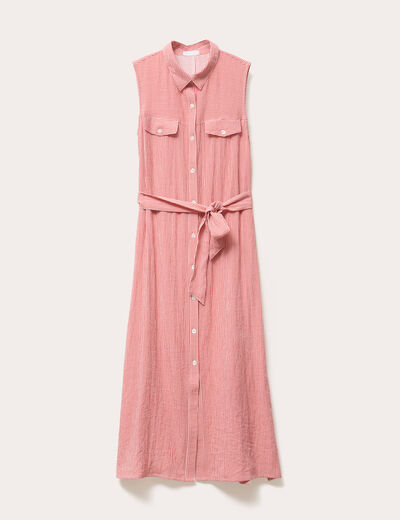Robe longue évasée boutonnée rose corail femme