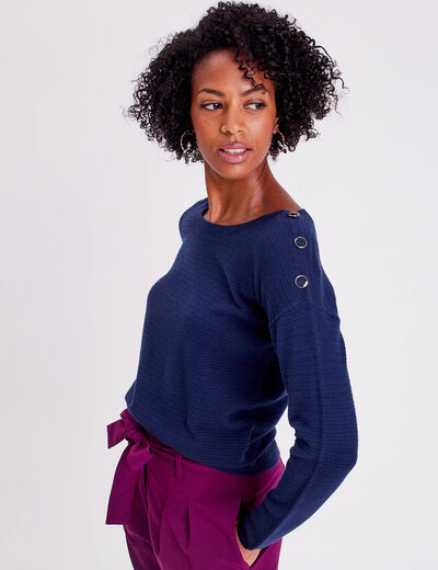 Pull avec boutons bleu marine femme
