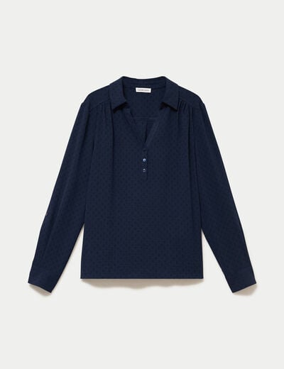 Blouse droite manches longues bleu marine femme