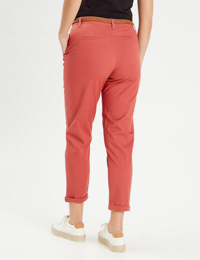 Pantalon chino 7/8ème vieux rose femme