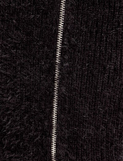 Gilet zippé mailles duveteuses noir femme